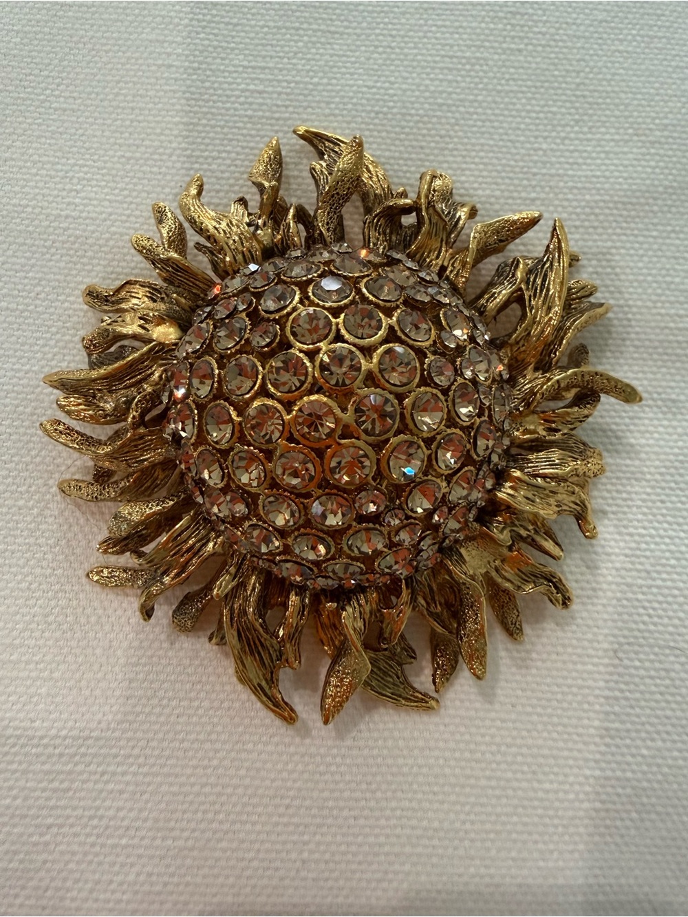 Vintage Jose Barrera Sunflower 24K gold plated Crystal Brooch
